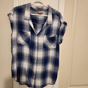 Jachs Girlfriend, Casual Stripped Blue & White Blouse, 2 pockets, back pleat, XL